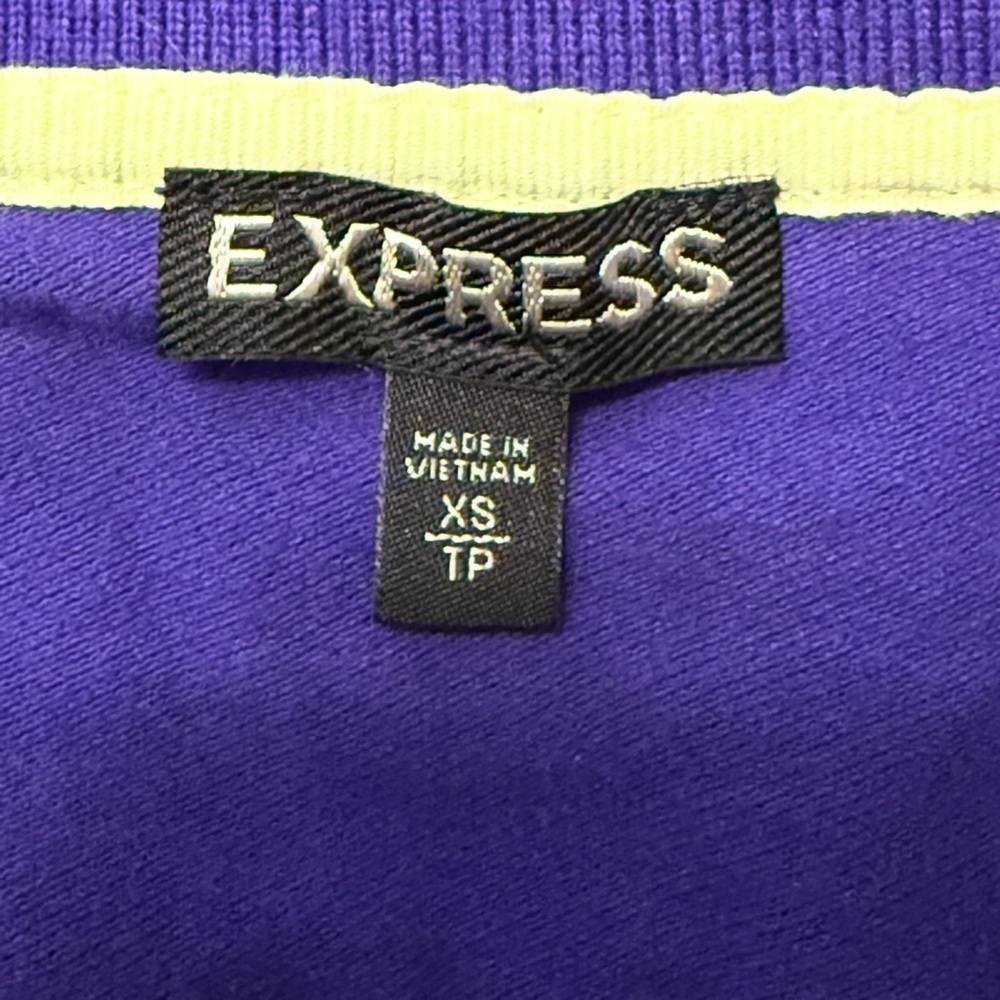Express Vibrant Purple Cotton Blend Polo Shirt with yellow trim and Logo XS - Picture 4 of 7